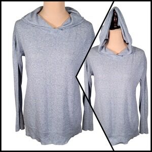 Cynthia Rowley‎ Blue Linen Cotton Knit Hooded Sweater S Coastal  Lightweight